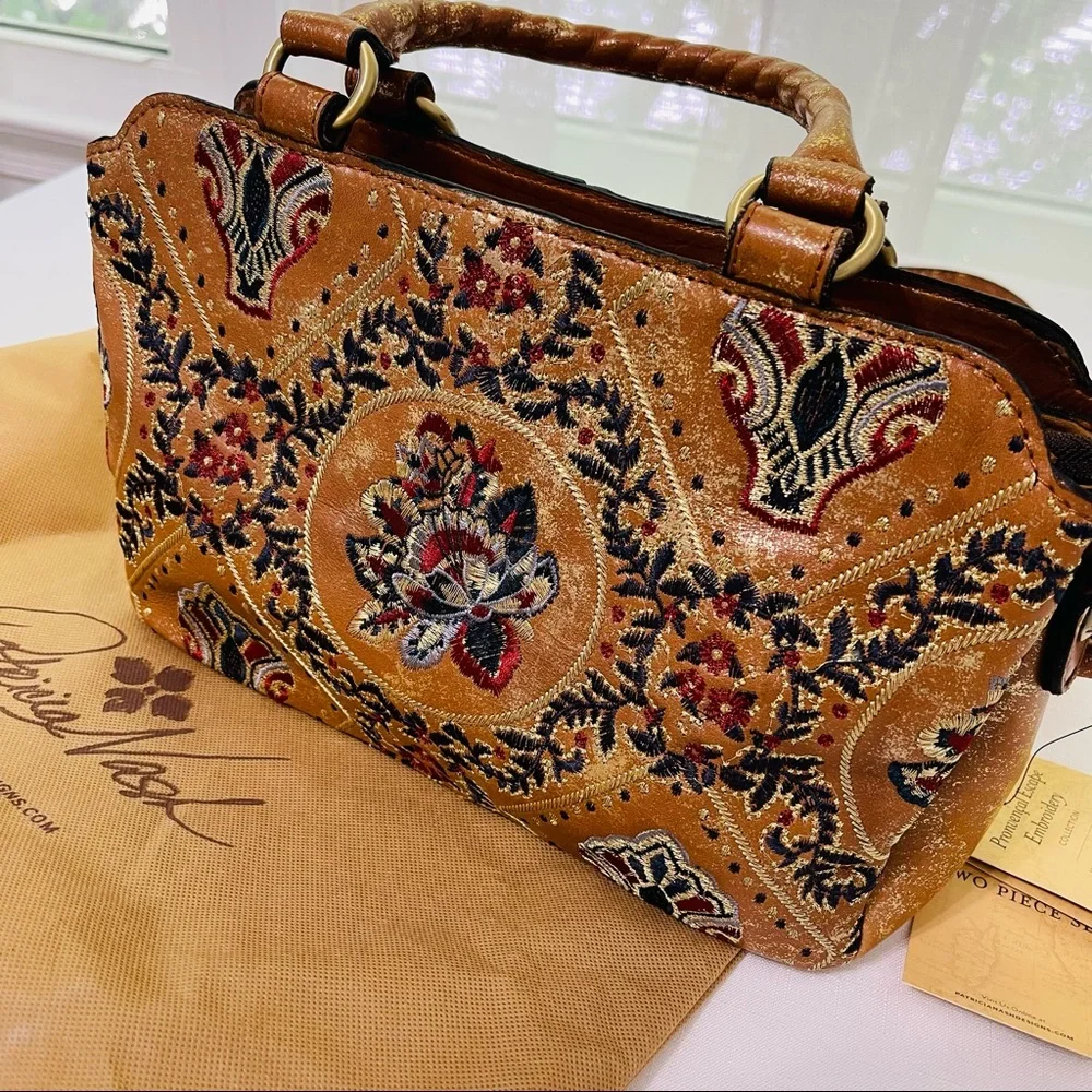 PATRICIA NASH crossbody tote Provincial Embroidery Collection ANGELIN Tan Gold - Picture 12 of 16
